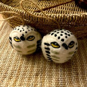 Felted wool Owl Ornaments Christmas Set of 2